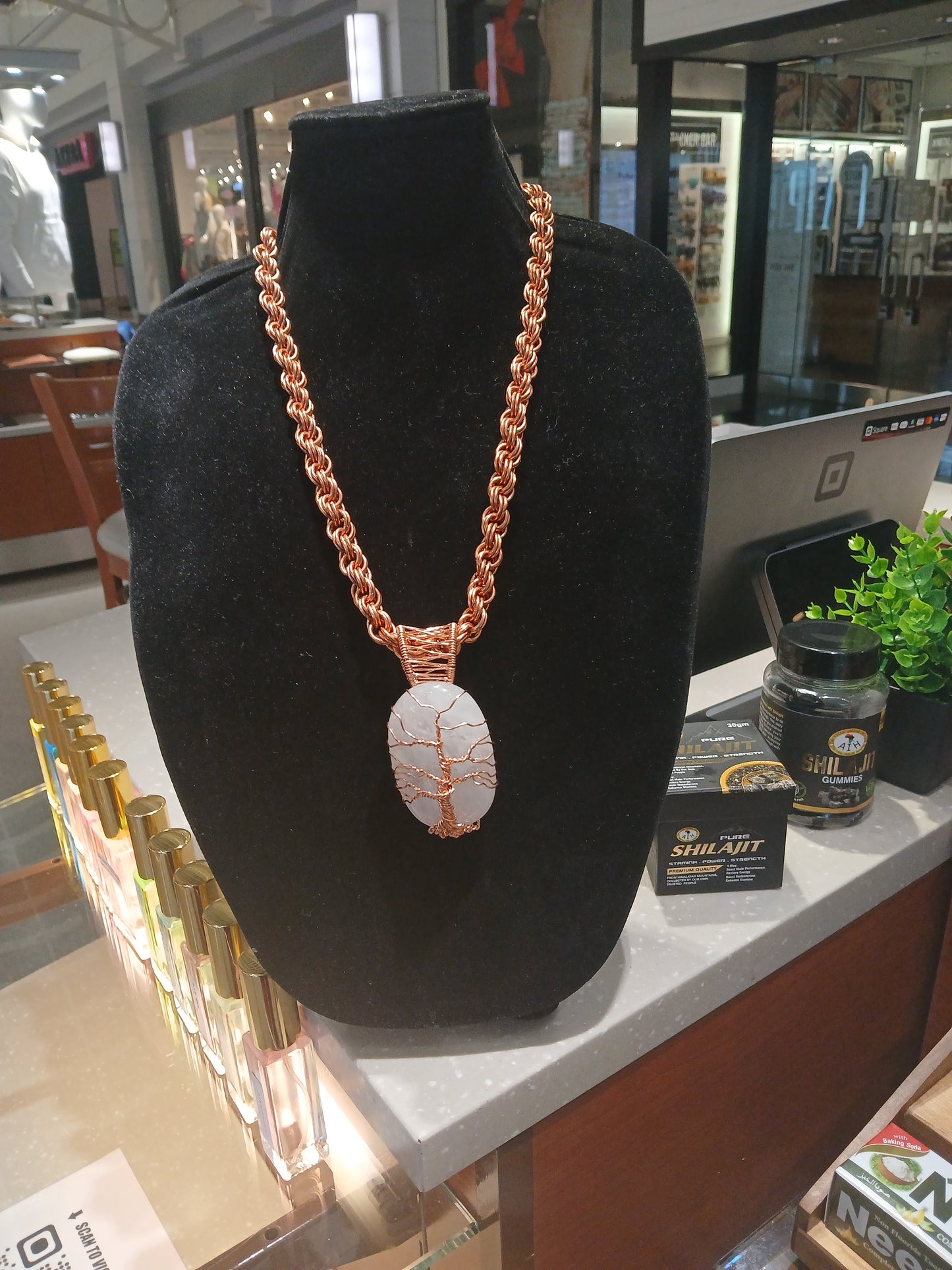 Jewelry: Clear Quartz Pendant & Copper Necklace