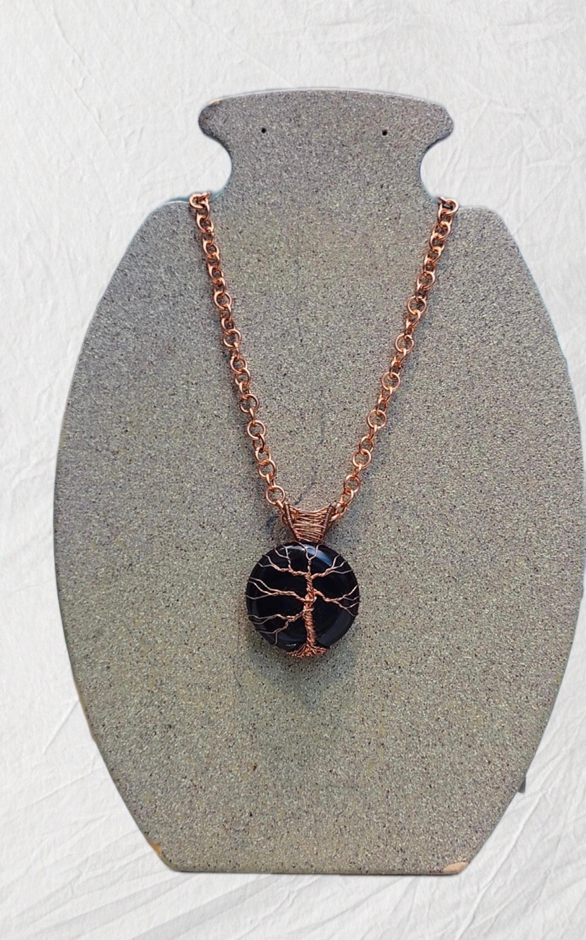 Copper Wrapped Black Onxy With Chain