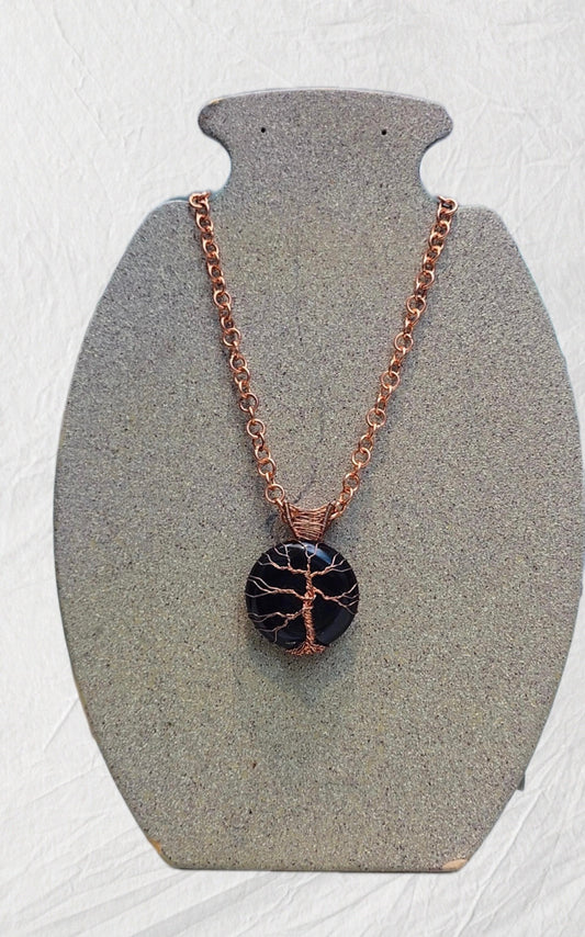 Copper Wrapped Black Onxy With Chain