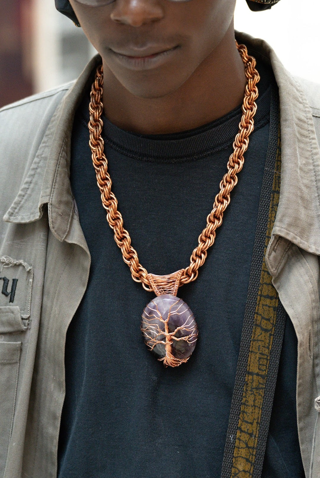 Copper Jewelry, necklace, Amethyst, tree of life
