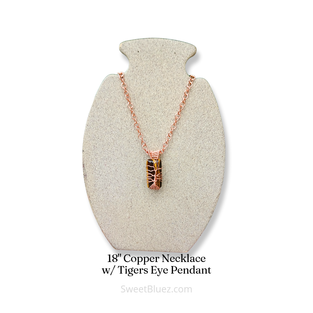 18" Copper Chain & Tigers Eye Rectangle Pendant