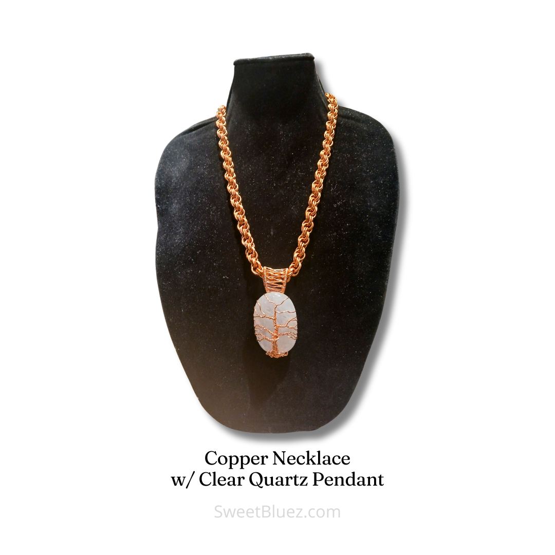 Clear Quartz, copper jewelry, Copper Necklace, benefits of Clear quartz, Copper link chain