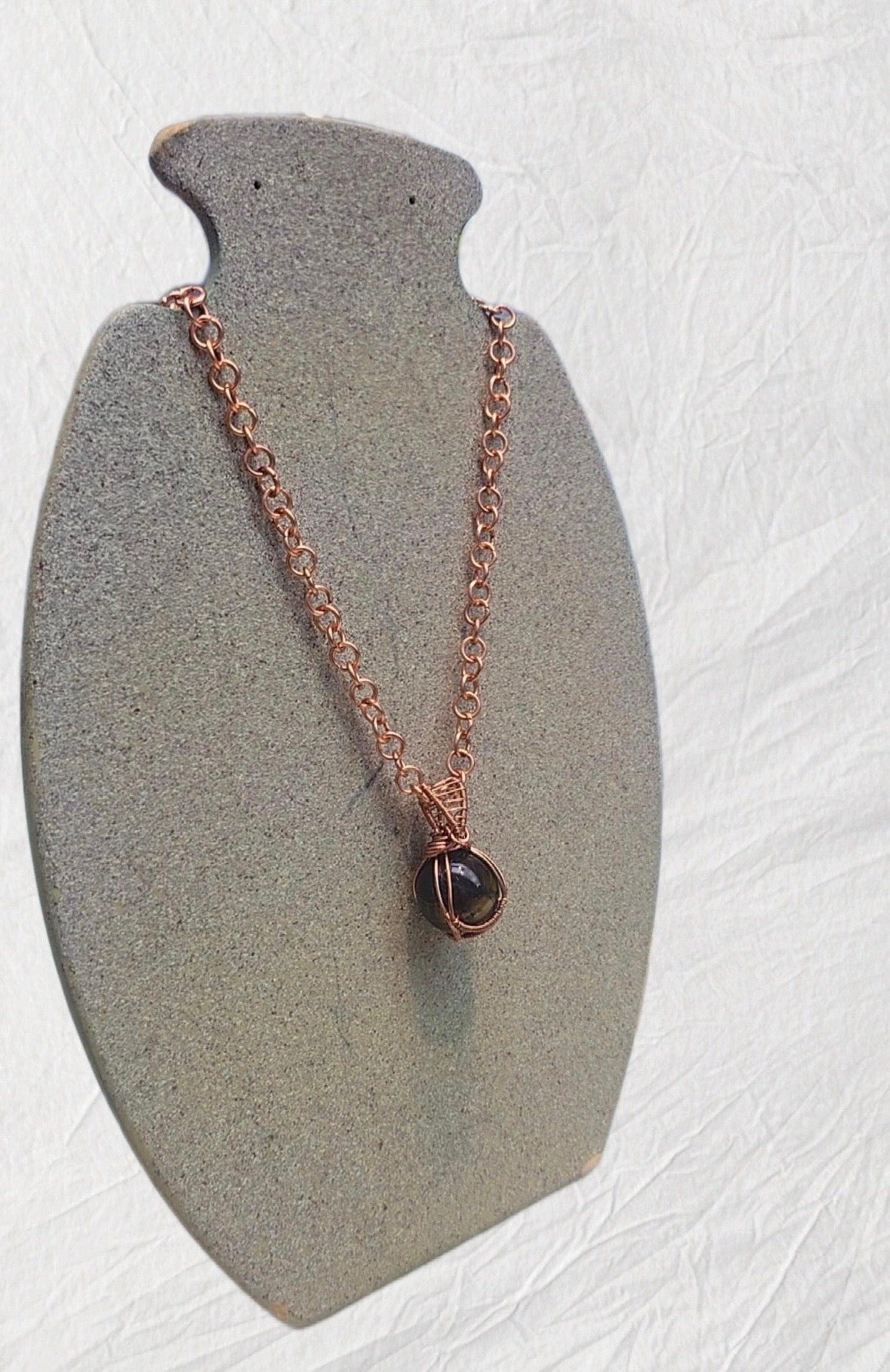 Copper Wrapped Tigers Eye Pendent And Chain