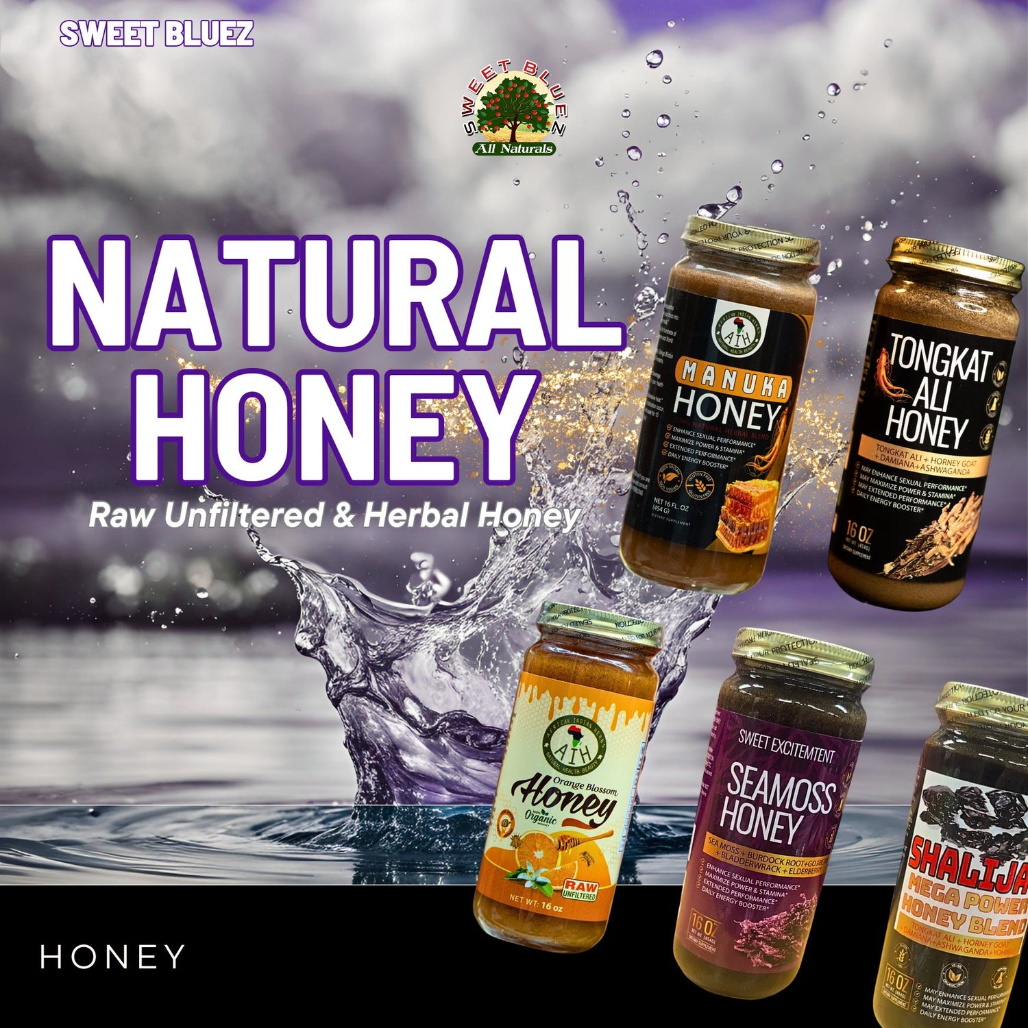 Raw unfiltered honey, organic honey, tongkat ali honey, Manuka honey, raw honey