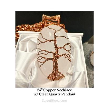 24" Copper Necklace & Clear Quartz " Tree of Life Pendant