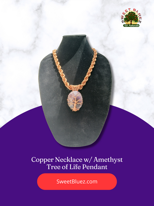 Amethyst, Copper Necklace, crystal jewelry, tree of life, Amethyst benefits, benefits of copper, copper chain