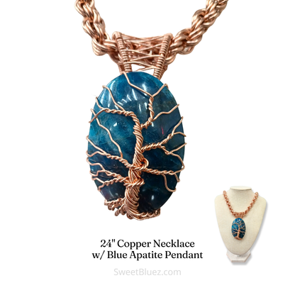24" Copper Necklace & Blue Apatite Pendant