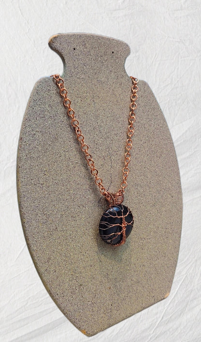 Copper Wrapped Black Onxy With Chain