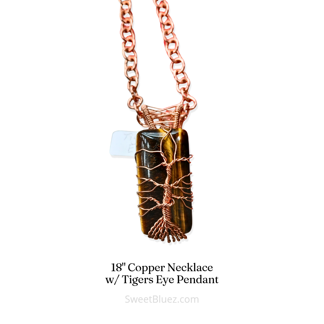 Jewelry: Tigers Eye Rectangle Pendant & 18"Copper Necklace (small)