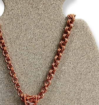 22" Copper Link Necklace & Carnelian Pendant