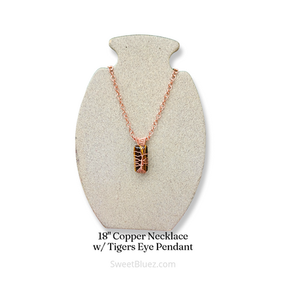 Jewelry: Tigers Eye Rectangle Pendant & 18"Copper Necklace (small)