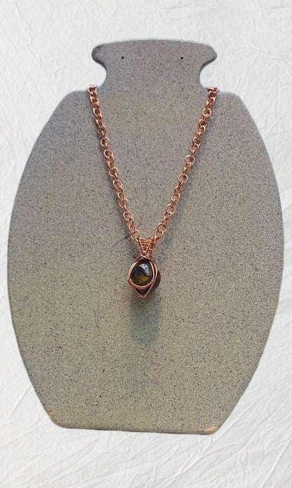 Copper Wrapped Tigers Eye Pendent And Chain