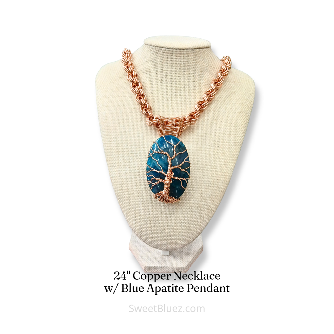24" Copper Necklace & Blue Apatite Pendant