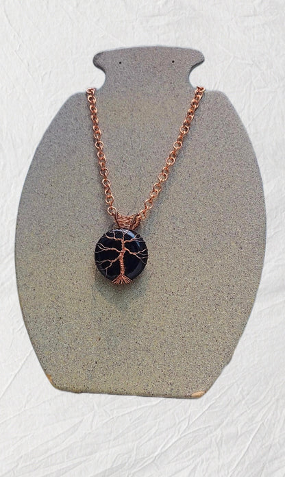 Copper Wrapped Black Onxy With Chain