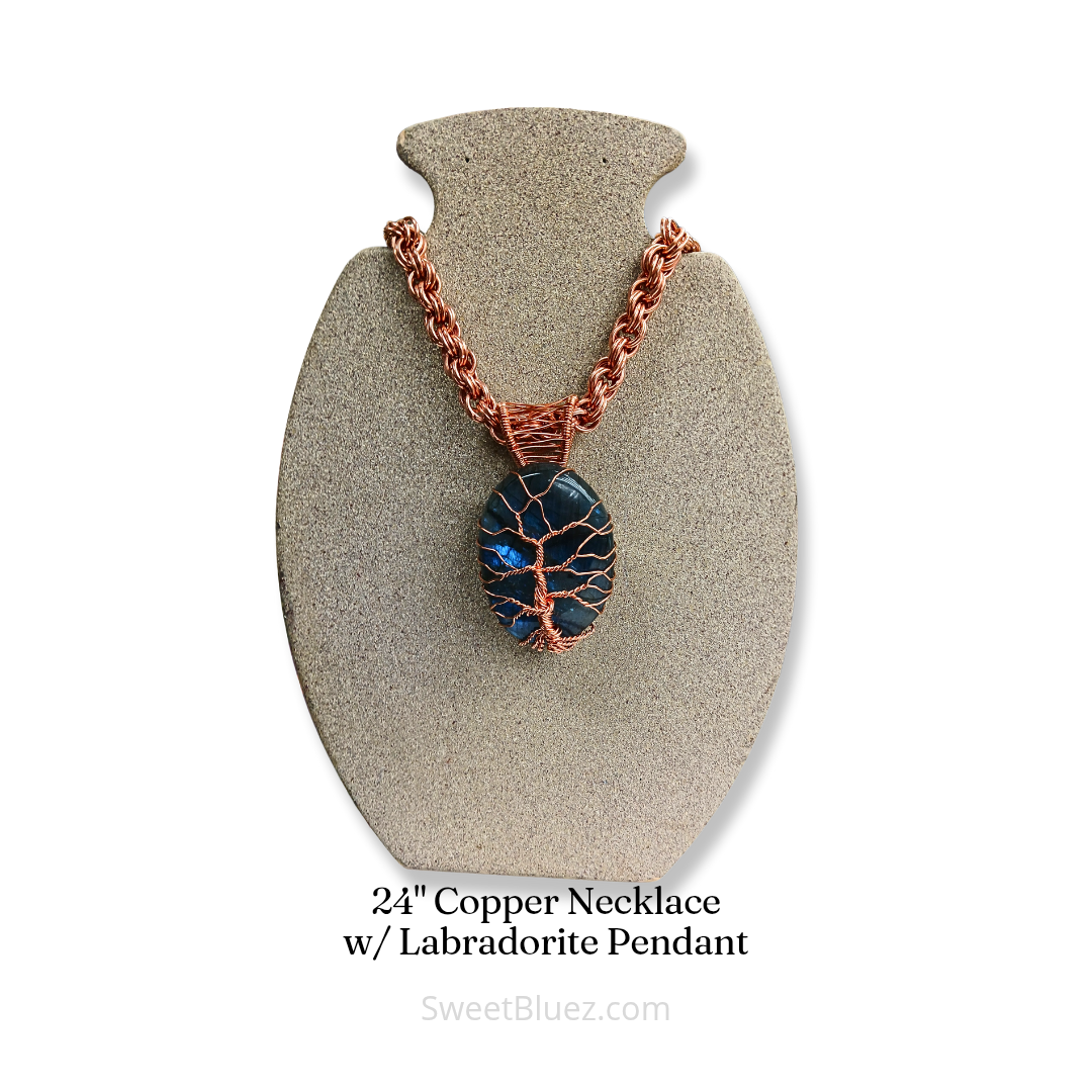 Copper necklace, copper chain, crystal jewelry, benefits of copper, Labradorite
