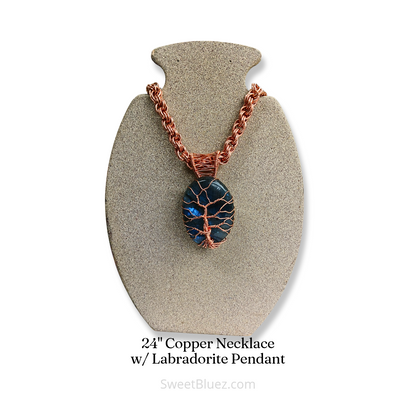 Copper necklace, copper chain, crystal jewelry, benefits of copper, Labradorite