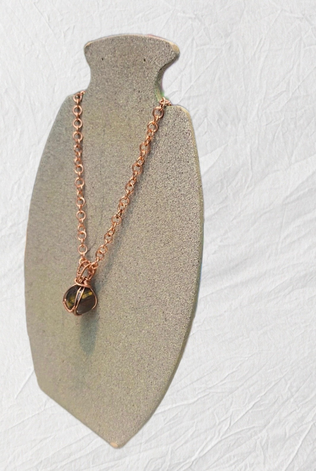 Copper Wrapped Tigers Eye Pendent And Chain